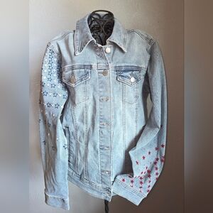 DG2 by Diane Gilman Star Embroidered Light Blue Jacket Button Pockets S